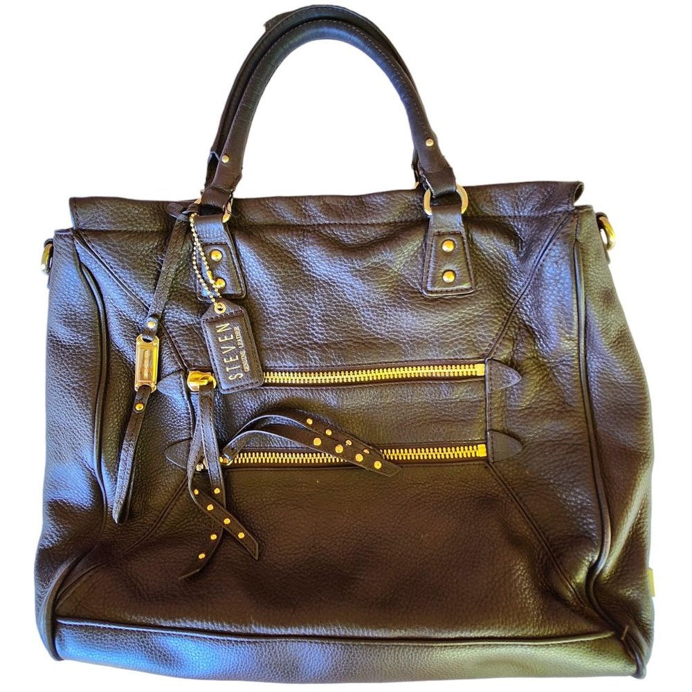 Steve Madden Large Brown Pebbled Leather Messenger Bag Tote Bag Buttery Soft